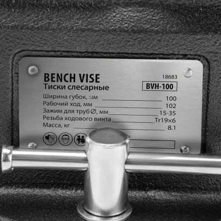 Тиски слесарные DENZEL BVH-100, 100 мм, поворотные, стальная направляющая, с наковальней