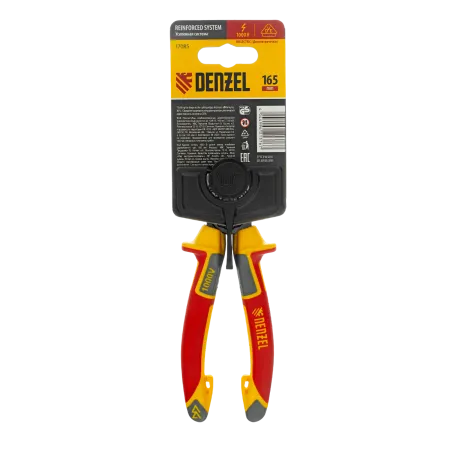 Плоскогубцы комбинированные DENZEL диэлектрические трехкомпонентные рукоятки до 1000 В, 165 мм