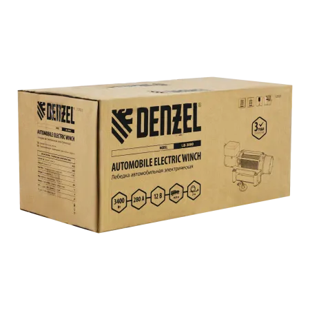 Лебедка автомобильная электрическая DENZEL LB-3000.3.6 т, 3.4 кВт, 12В