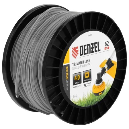 Леска для триммера DENZEL двухкомпонентная квадрат, 4,0мм х 62м, на DIN катушке EXTRA CORD