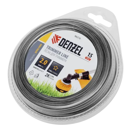 Леска для триммера DENZEL 96216 двухкомпонентная звезда, 2,0мм х 15м, FLEX CORD, DENZEL
