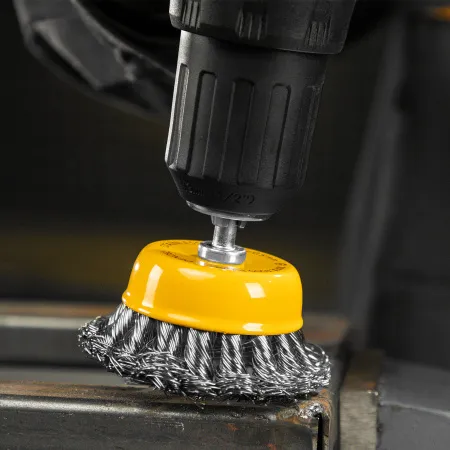 Щетка для дрели DENZEL, 65 мм, Чашка, со шпилькой, нержавеющая крученая проволока