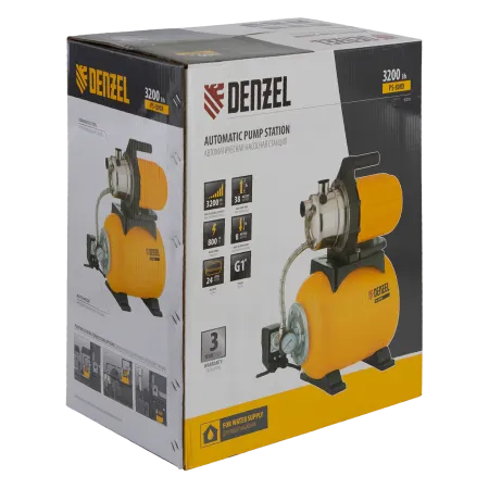 Насосная станция DENZEL PS800X, 800 Вт, 3200 л/ч, ресивер 24 л, высота подъема 38 м