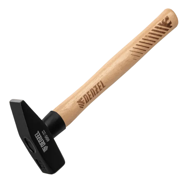 Молоток слесарный DENZEL 600 г, кованый квадратный боек, буковая рукоятка