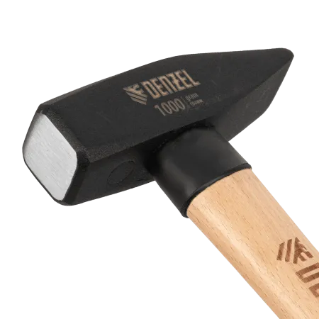 Молоток слесарный DENZEL 1000 г, кованый квадратный боек, буковая рукоятка