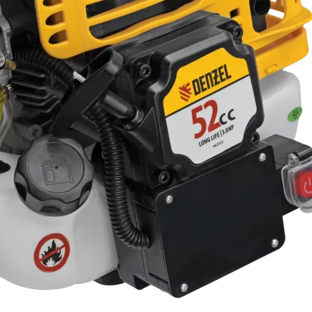 Триммер бензиновый DENZEL DT-52E, 52 см3, неразъемная штанга, электростартер, состоит из 2 частей