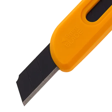 Нож DENZEL 9 мм, сменное лезвие, SK4, корпус из ABS пластика, нажимной фиксатор