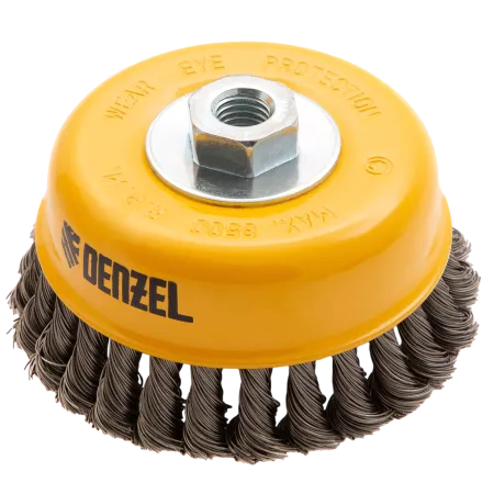 Щетка для УШМ DENZEL 746273, 125 мм, «чашка», крученая нержавеющая проволока 0.5 мм, М14