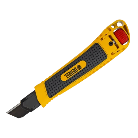 Нож DENZEL 18 мм, сменное лезвие, SK4, корпус из цинкового сплава + TPR, торцевой зажим