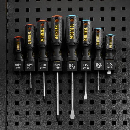 Набор отверток на полке DENZEL 8 шт., PH+SL, S2, 3к рукоятка