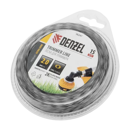 Леска для триммера DENZEL 96247 двухкомпонентная эллипс, 2,0мм х 15м, блистер EXTRA CORD