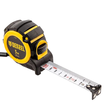 Рулетка DENZEL 31522 5м х 25мм, автоматич. фиксац., нейлон. покрытие, магнит. зацеп, двухстор. разметка