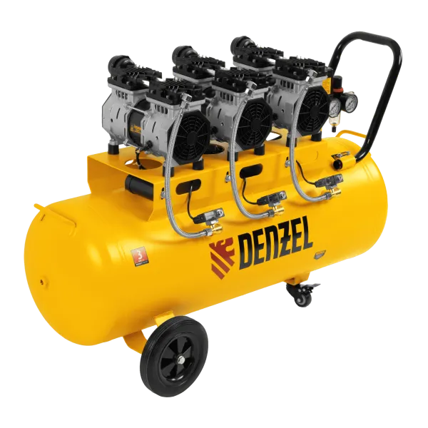 Компрессор безмасляный, малошумный DENZEL DLS 1800/100,1800 Вт, 3x600, 100 л, 345 л/мин