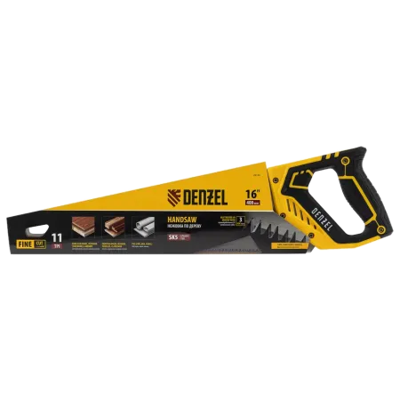 Ножовка по дереву DENZEL 400 мм, 11 TPI, зуб 3D, двухкомпонентная рукоятка