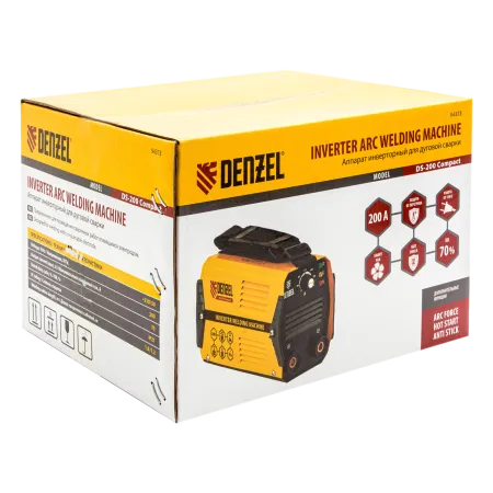 Аппарат инверторный дуговой сварки DENZEL DS-200 Compact, 200 А, ПВ 70%, 1.6-5 мм