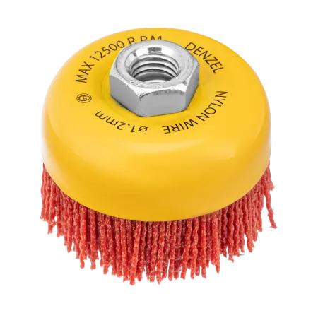 Щетка для УШМ DENZEL, 75 мм, Чашка, нейлоновая щетина, М14