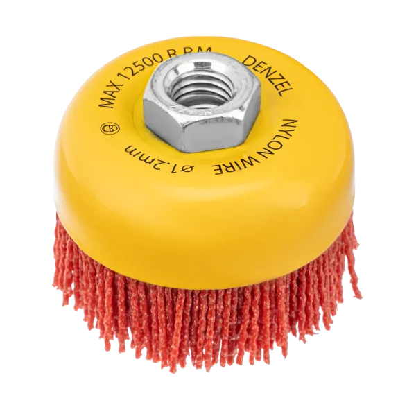 Щетка для УШМ DENZEL, 75 мм, Чашка, нейлоновая щетина, М14