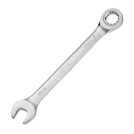 Ключ комбинированный трещоточный DENZEL, 19 мм, CrV, матовый хром