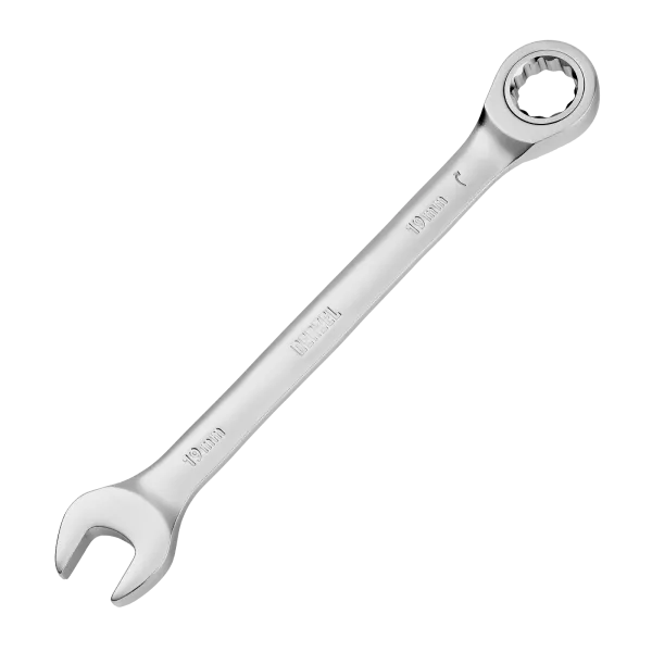 Ключ комбинированный трещоточный DENZEL, 19 мм, CrV, матовый хром
