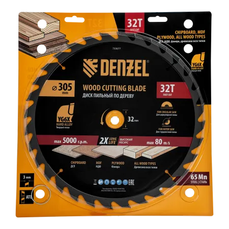 Пильный диск по дереву DENZEL ф305 х 32 мм, 32 зубьев