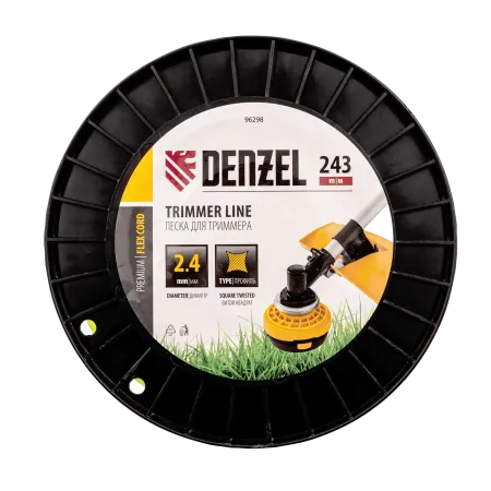 Леска для триммера DENZEL 96298 витой квадрат, 2,4мм х 243м, на DIN катушке FLEX CORD