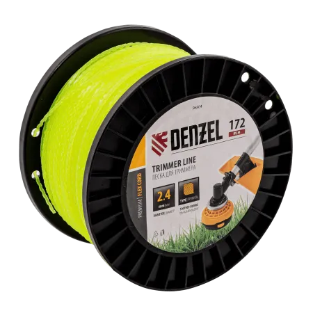 Леска для триммера DENZEL 96804 зубчатый квадрат, 2,4мм х 172м, на DIN катушке FLEX CORD