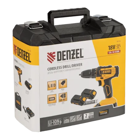 Аккумуляторная дрель-шуруповерт DENZEL CDL-18-02BM, Li-Ion, 18 В, 2 аккумулятор
