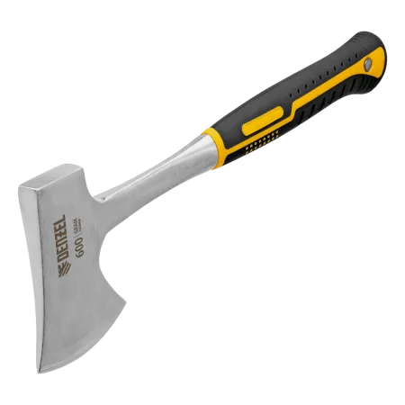 Топор цельнометаллический DENZEL, 600 г, двухкомпонентная обрезиненная рукоятка, прямой хват