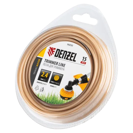 Леска для триммера DENZEL армированная алюминием круглая, 2,4мм х 15м, блистер ALUFLEX