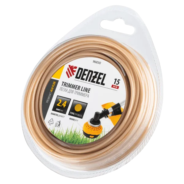 Леска для триммера DENZEL армированная алюминием круглая, 2,4мм х 15м, блистер ALUFLEX