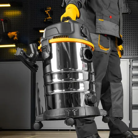 Пылесос строительный DENZEL RVC30, 1400 Вт, бак 30 л, шланг 3 м, розетка с автосинхр.