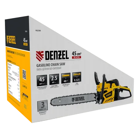Пила цепная бензиновая DENZEL DS-4516, шина 40 см, 45 см3, 2,5 л.с, шаг 0,325, 64 звена