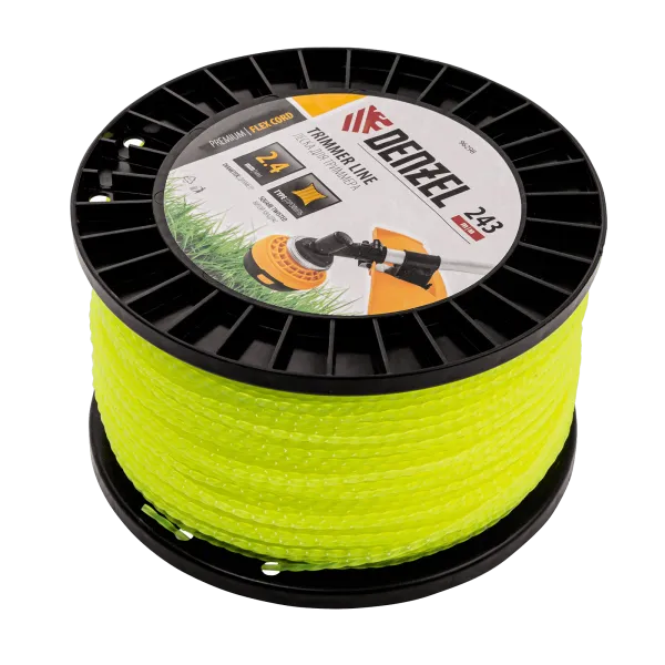 Леска для триммера DENZEL 96298 витой квадрат, 2,4мм х 243м, на DIN катушке FLEX CORD