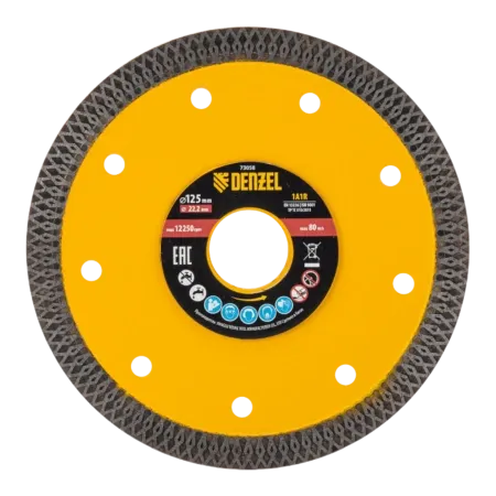 Диск алмазный отрезной DENZEL 125 х 22,2мм, сплошной, супертонкий, горячий пресс, сухой/мокрый рез