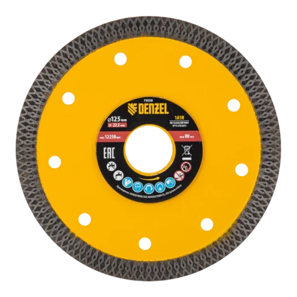 Диск алмазный отрезной DENZEL 125 х 22,2мм, сплошной, супертонкий, горячий пресс, сухой/мокрый рез