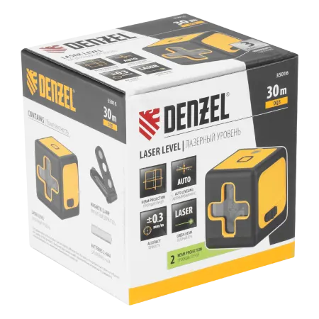 Лазерный уровень  DENZEL DQB, 30 м, зеленый луч, батарейки, сумка