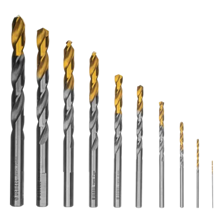 Набор сверл по металлу DENZEL, 1-10 мм, Р6М5-TiN, Golden Tip, 10 шт