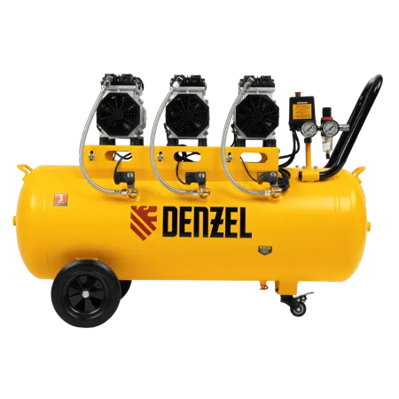Компрессор безмасляный, малошумный DENZEL DLS 1800/100,1800 Вт, 3x600, 100 л, 345 л/мин