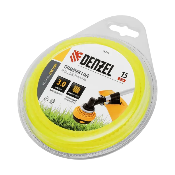Леска для триммера DENZEL 96215 зубчатый квадрат, 3мм х 15м, блистер FLEX CORD