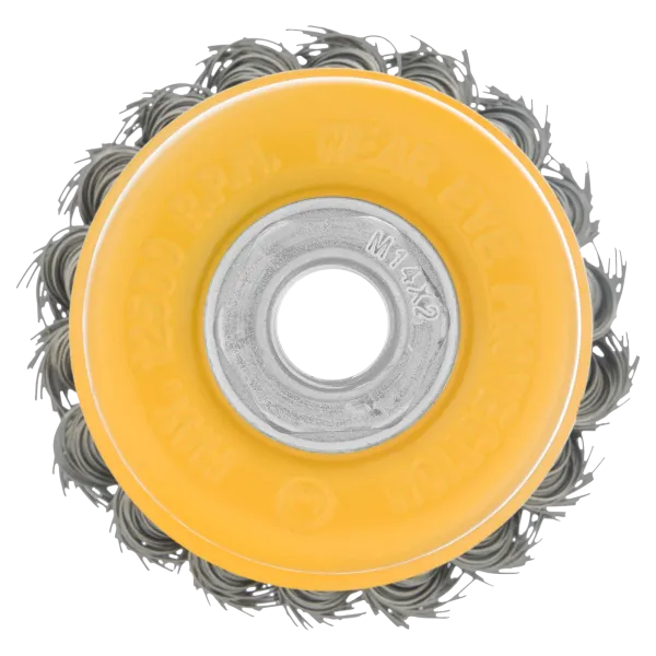 Щетка для УШМ DENZEL 746243, 75 мм, «чашка», крученая нержавеющая проволока 0.5 мм, М14