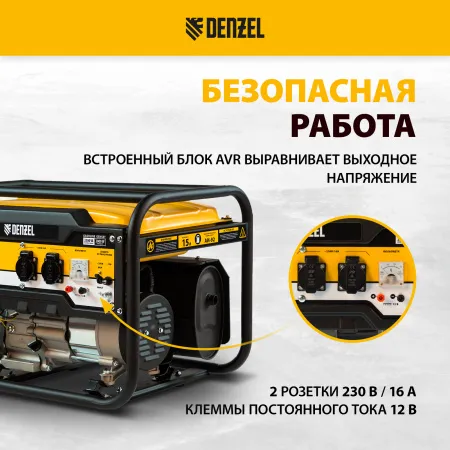 Генератор бензиновый DENZEL PS 25, 2.5 кВт, 230 В, 15 л, ручной старт