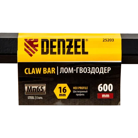 Лом-гвоздодер DENZEL 600 мм, шестигранный 16 мм, окрашенный, сталь 65