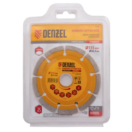 Диск алмазный отрезной DENZEL73100, сегментный, 115 x 22.2 мм, сухая резка