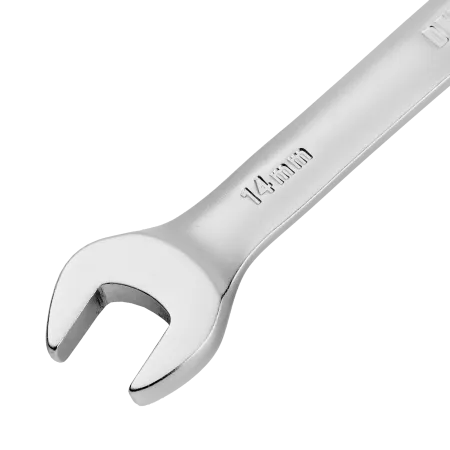 Ключ комбинированный трещоточный DENZEL, 14 мм, CrV, матовый хром