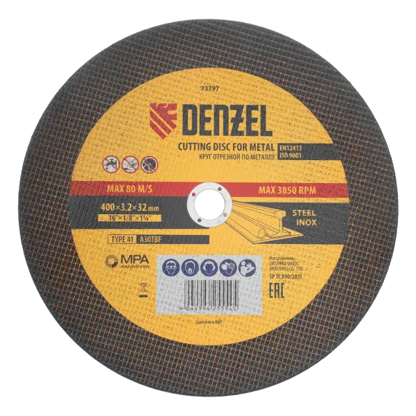 Круг отрезной по металлу DENZEL, 400 х 3,2 х 32 мм, A30TBF