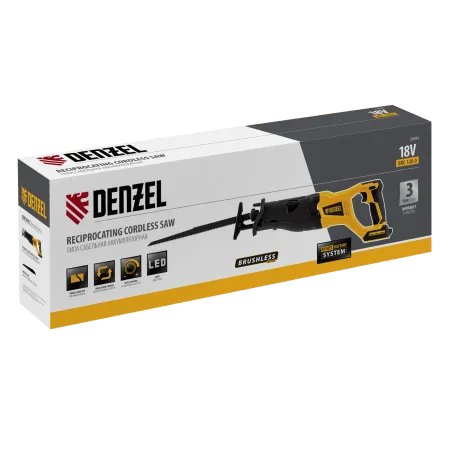 Пила сабельная аккумуляторная бесщет DENZEL BRC-120-0, 18В Li-Ion