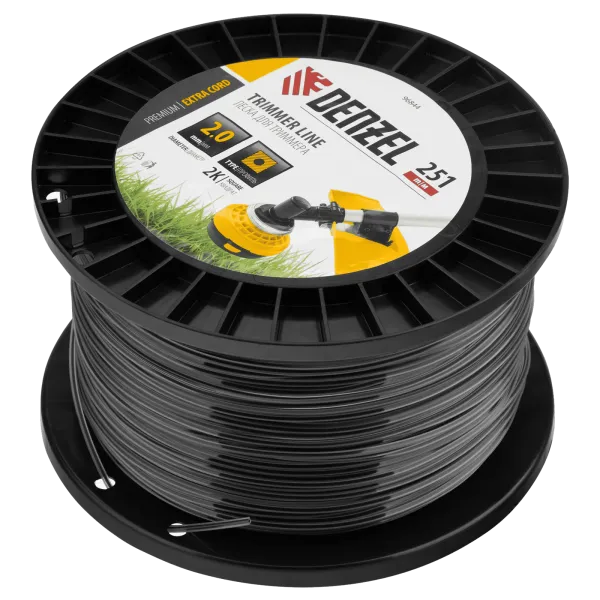 Леска для триммера DENZEL двухкомпонентная квадрат, 2,0мм х 251м, на DIN катушке EXTRA CORD