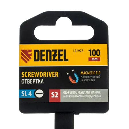 Отвертка DENZEL SL4х100 мм, S2, 3к рукоятка