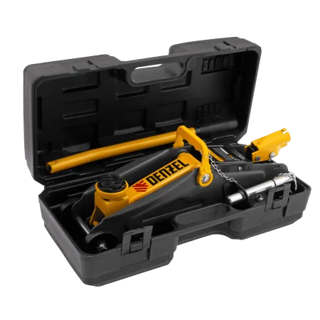 Домкрат гидравлический DENZEL подкатной с фиксатором, 2 т, 130-330 мм, в кейсе