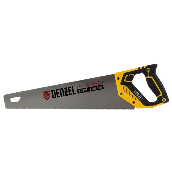 Ножовка по дереву DENZEL 400 мм, 11 TPI, зуб 3D, двухкомпонентная рукоятка